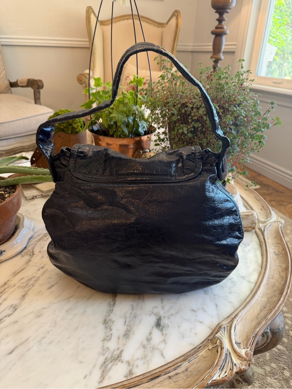 Marc Jacobs Navy Patent Leather Shoulder Bag Silver Chain - Picture 7 of 11